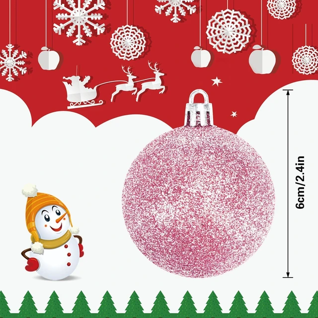 Alt view image 3 of 7 - 24PCS Pink Christmas Ball Ornaments, 60mm Shatterproof Tree Decor | Plastic, Xmas Tree Decorations, Wedding, Mothers Day Party, Assorted Style Decor, Large 2.4 in