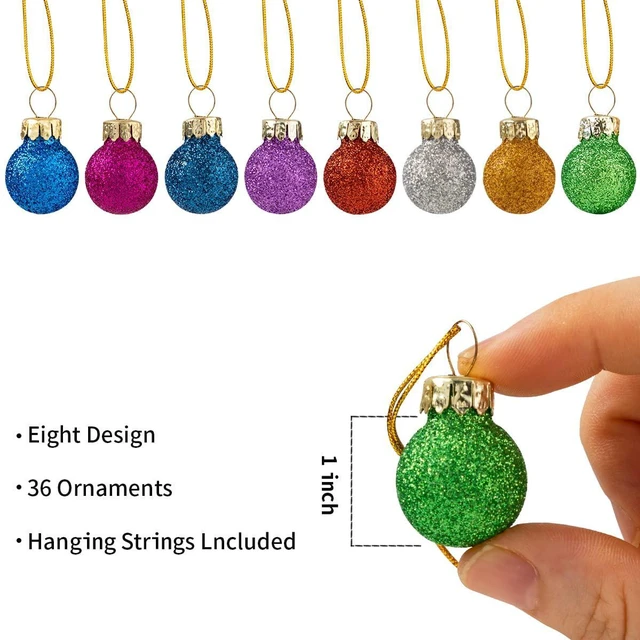 Alt view image 4 of 7 - 36 Pcs Christmas Mini Glitter Glass Balls Ornaments, 1 Inch Multicolor Xmas Hanging Ball for Christmas Tree Decoration and Holiday Ornaments