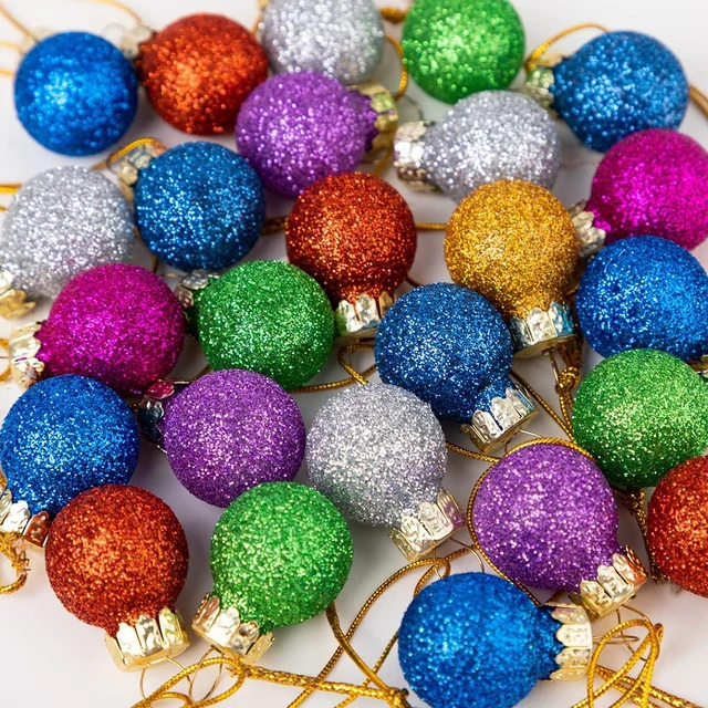Alt view image 7 of 7 - 36 Pcs Christmas Mini Glitter Glass Balls Ornaments, 1 Inch Multicolor Xmas Hanging Ball for Christmas Tree Decoration and Holiday Ornaments