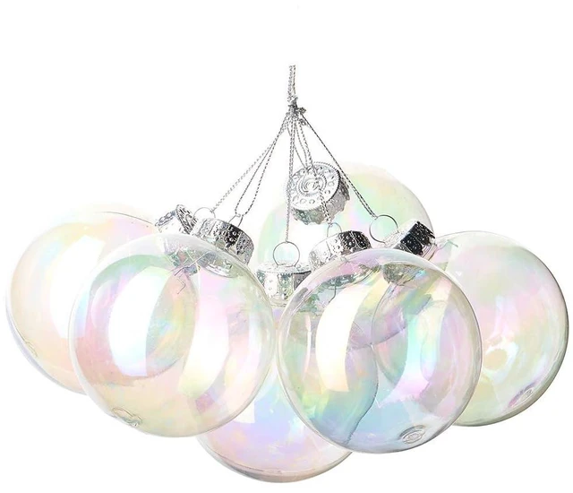 Main image of 3.15Inch Transparent Iridescent Shatterproof Plastic Christmas Ball Ornaments-12pcs