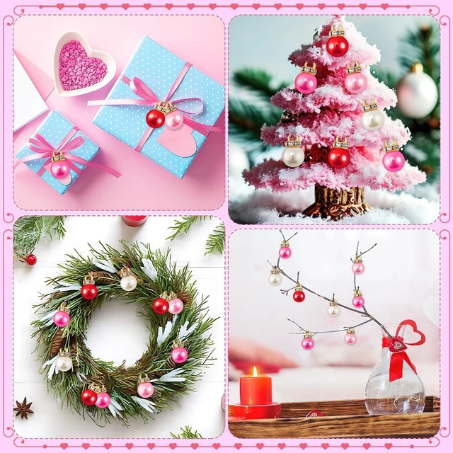 Alt view image 7 of 7 - 90Pcs Pink Mini Christmas Pearl Ball Ornaments Vintage Tree Hanging Decor | Shatterproof Fake Pearl Plastic Pendants, Mini 1Inch Vintage Festive Design, Perfect for Holiday Party DIY Crafts