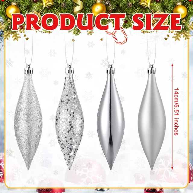 Alt view image 2 of 7 - 16 Pcs Plastic Finial Drop Christmas Ornaments Decorative Hanging Ornaments Shiny, Matte, Glitter and Sequin Finishes Shatterproof for Christmas Tree Decor Wedding Party Xmas Holiday(Silver)