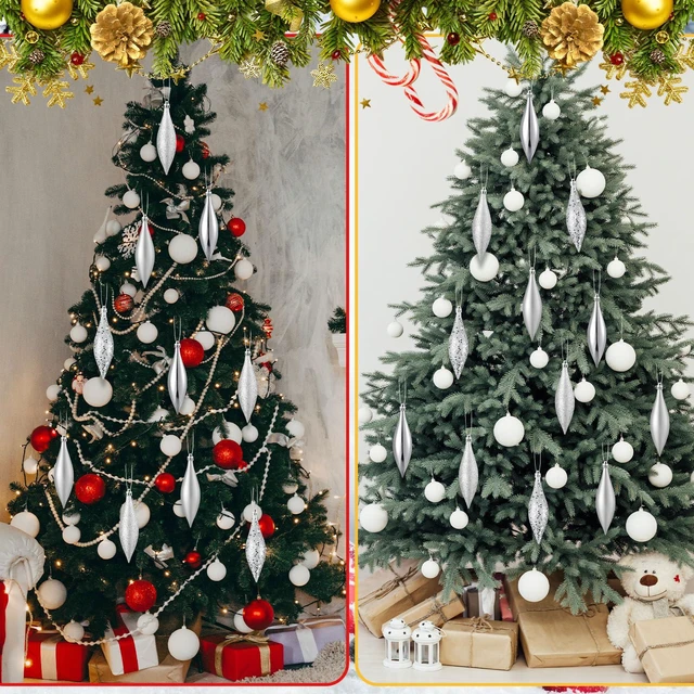 Alt view image 3 of 7 - 16 Pcs Plastic Finial Drop Christmas Ornaments Decorative Hanging Ornaments Shiny, Matte, Glitter and Sequin Finishes Shatterproof for Christmas Tree Decor Wedding Party Xmas Holiday(Silver)
