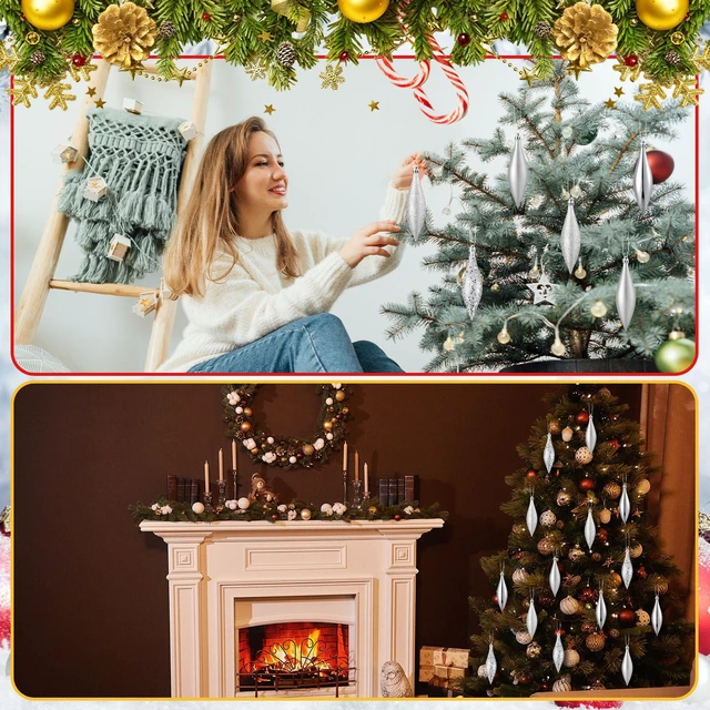 Alt view image 5 of 7 - 16 Pcs Plastic Finial Drop Christmas Ornaments Decorative Hanging Ornaments Shiny, Matte, Glitter and Sequin Finishes Shatterproof for Christmas Tree Decor Wedding Party Xmas Holiday(Silver)