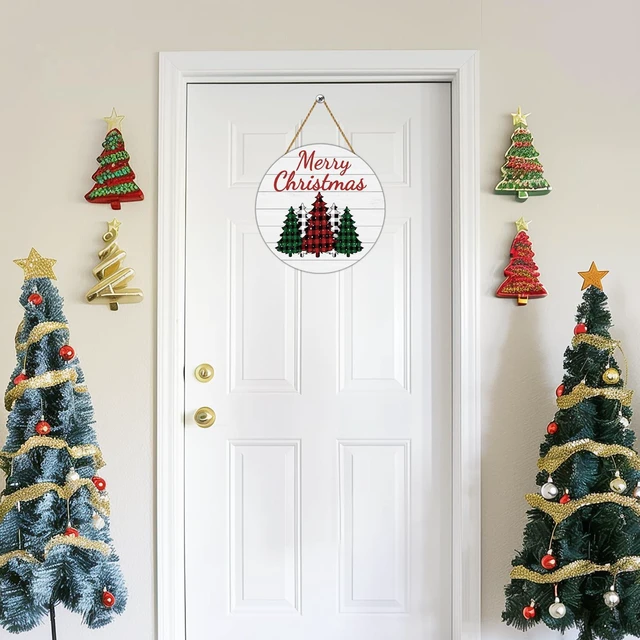 Alt view image 3 of 7 - Christmas Decorations Indoor Christmas Wreath Christmas Door Decorations | Tree Merry Christmas Sign Buffalo Plaid Christmas Decor Wooden Wreaths for Front Door Hanger for Porch Wall Indoor Home Decor