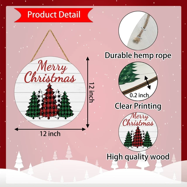 Alt view image 2 of 7 - Christmas Decorations Indoor Christmas Wreath Christmas Door Decorations | Tree Merry Christmas Sign Buffalo Plaid Christmas Decor Wooden Wreaths for Front Door Hanger for Porch Wall Indoor Home Decor