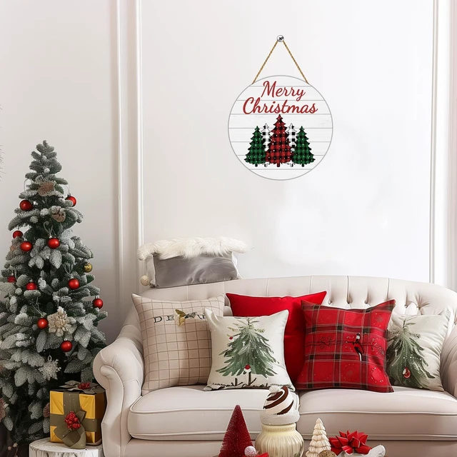 Alt view image 4 of 7 - Christmas Decorations Indoor Christmas Wreath Christmas Door Decorations | Tree Merry Christmas Sign Buffalo Plaid Christmas Decor Wooden Wreaths for Front Door Hanger for Porch Wall Indoor Home Decor