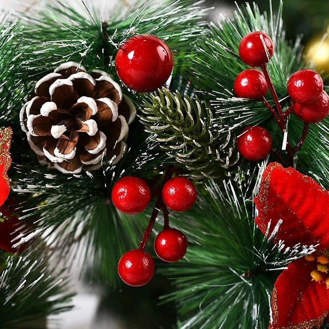 Alt view image 4 of 4 - Christmas Wreaths for Front Door Xmas Art Decorations Thanksgiving Day Indoor Outdoor Home Decorative Wreath Three Red Flowers Pine Cones Fruits Leaves Snowflakes Wreaths Wall Window Door Wreath