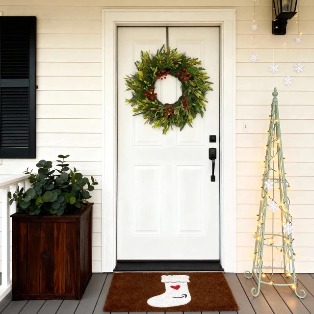 Alt view image 6 of 7 - 24 Inch Winter Greenery Wreath for Front Door Artificial Pine & Red Berry Wreath with Removable Branches and Red Bow, Includes Storage Bag, Farmhouse Seasonal Door Decor for Home Wall or Porch