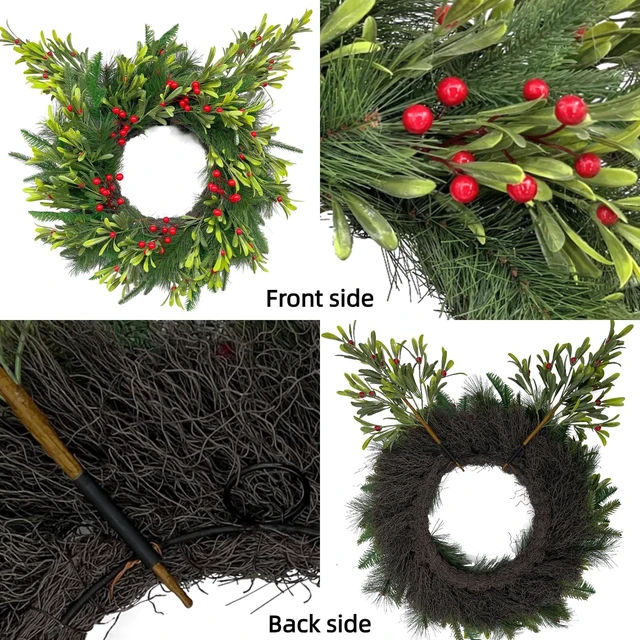 Alt view image 3 of 7 - 24 Inch Winter Greenery Wreath for Front Door Artificial Pine & Red Berry Wreath with Removable Branches and Red Bow, Includes Storage Bag, Farmhouse Seasonal Door Decor for Home Wall or Porch