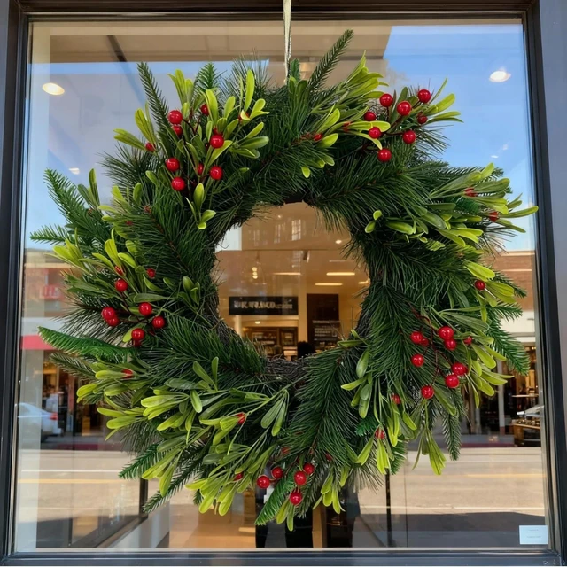 Alt view image 5 of 7 - 24 Inch Winter Greenery Wreath for Front Door Artificial Pine & Red Berry Wreath with Removable Branches and Red Bow, Includes Storage Bag, Farmhouse Seasonal Door Decor for Home Wall or Porch