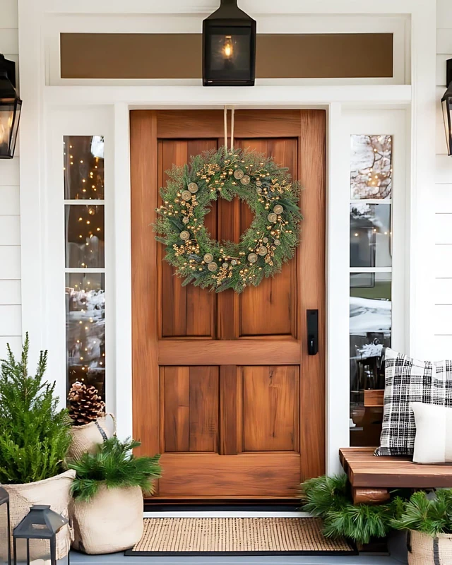 Alt view image 2 of 6 - Artificial Christmas Wreath for Front Door - 24 Inch Winter Wreaths with Gold Berries & Frosted Apples Faux Greenery for Wall Window Porch Farmhouse Home Holiday Indoor Outdoor Decor