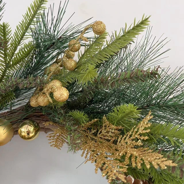 Alt view image 3 of 6 - 26inch Gold Wreath for Porch Front Door Mantle and Fireplace Wrapped Grapevine with Ornaments Snow Pinecones Winter Season Home Decor