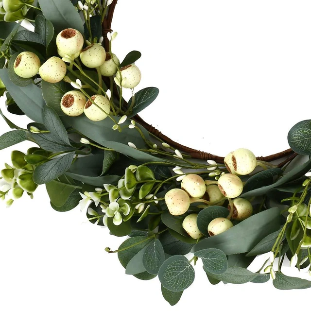 Alt view image 3 of 6 - Eucalyptus Wreaths for Front Door 20 Inch Green Home Decor for Wall Porch Window Spring Summer Wreath with Big Berries for All Seasons Winter Christmas