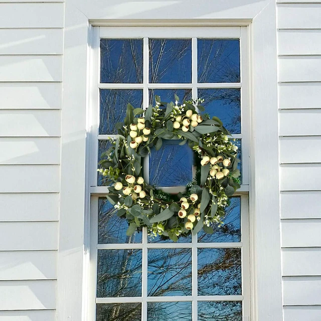 Alt view image 6 of 6 - Eucalyptus Wreaths for Front Door 20 Inch Green Home Decor for Wall Porch Window Spring Summer Wreath with Big Berries for All Seasons Winter Christmas