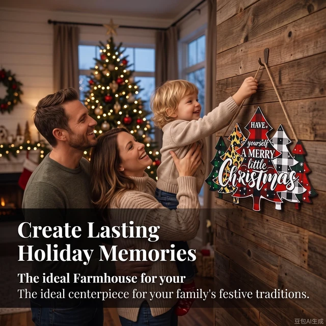 Alt view image 5 of 7 - 1 Pack Christmas Wreath Front Door Decor, Wooden Sign Decoration | Hanging wall decoration, Buffalo plaid and leopard patterns, Festive holiday home porch ornament, 100% High quality wood
