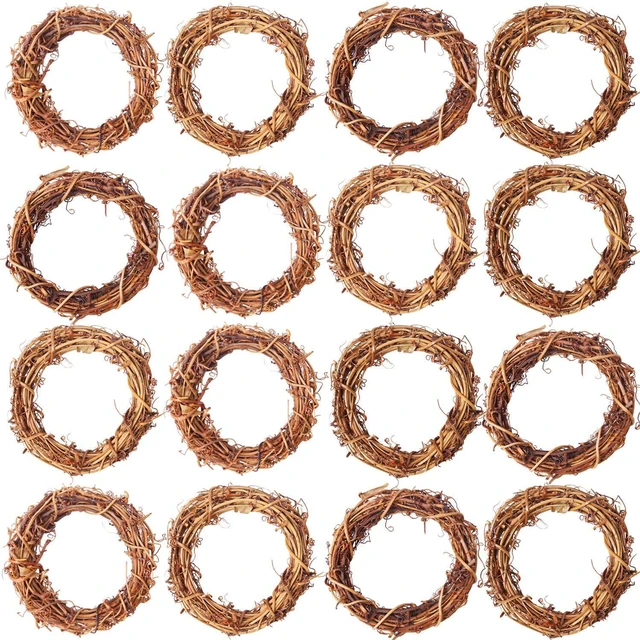Main image of 16 Pieces 3 Inch Grapevine Wreaths Vine Branch Wreath Christmas Rattan Wreath Garland Decoration for Christmas Holiday Craft or Wedding Supplies
