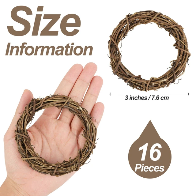 Alt view image 2 of 7 - 16 Pieces 3 Inch Grapevine Wreaths Vine Branch Wreath Christmas Rattan Wreath Garland Decoration for Christmas Holiday Craft or Wedding Supplies