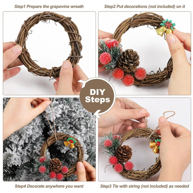 Alt view image 4 of 7 - 16 Pieces 3 Inch Grapevine Wreaths Vine Branch Wreath Christmas Rattan Wreath Garland Decoration for Christmas Holiday Craft or Wedding Supplies