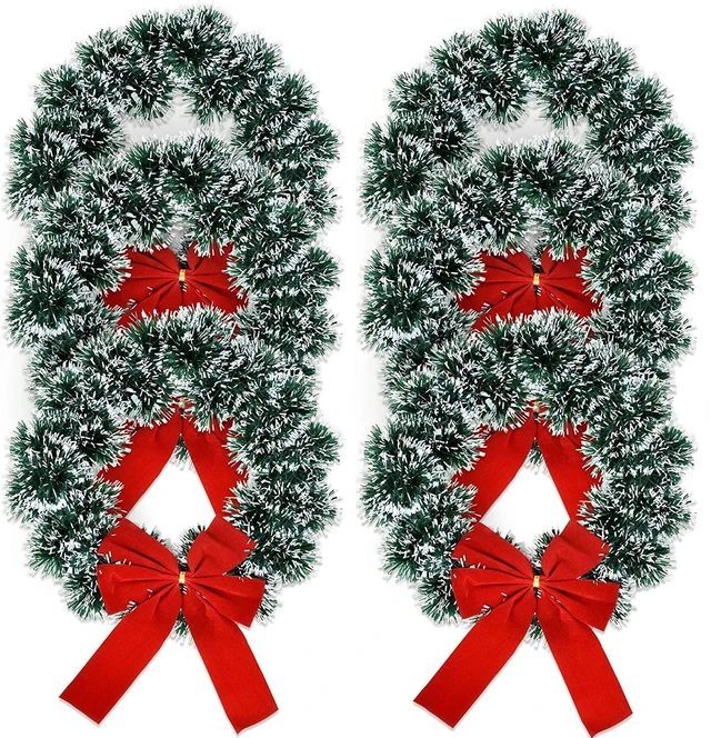 Main image of 6 Christmas Wreath 9.5 with Red Velvet Bow Tinsel Wreaths | Crafts for Door Kitchen Decor Pine Indoor Decorations Home Window Decoration Holiday Crafting