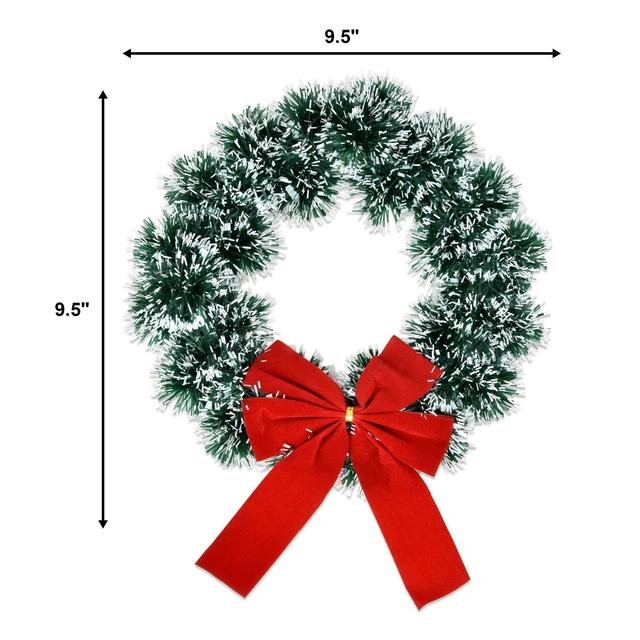 Alt view image 2 of 5 - 6 Christmas Wreath 9.5 with Red Velvet Bow Tinsel Wreaths | Crafts for Door Kitchen Decor Pine Indoor Decorations Home Window Decoration Holiday Crafting