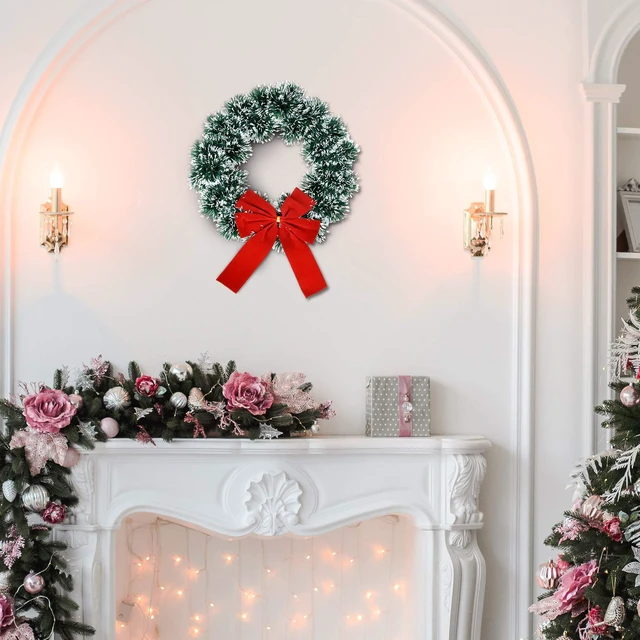 Alt view image 4 of 5 - 6 Christmas Wreath 9.5 with Red Velvet Bow Tinsel Wreaths | Crafts for Door Kitchen Decor Pine Indoor Decorations Home Window Decoration Holiday Crafting