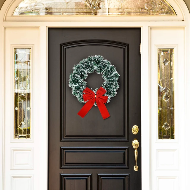 Alt view image 3 of 5 - 6 Christmas Wreath 9.5 with Red Velvet Bow Tinsel Wreaths | Crafts for Door Kitchen Decor Pine Indoor Decorations Home Window Decoration Holiday Crafting