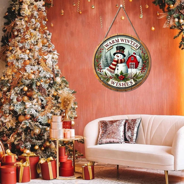 Alt view image 3 of 7 - Christmas Wreath 12Inch Winter Door Sign Snowman Snowflake Wooden Hanging Wreath Welcome Sign Home Porch Farmhouse Decor