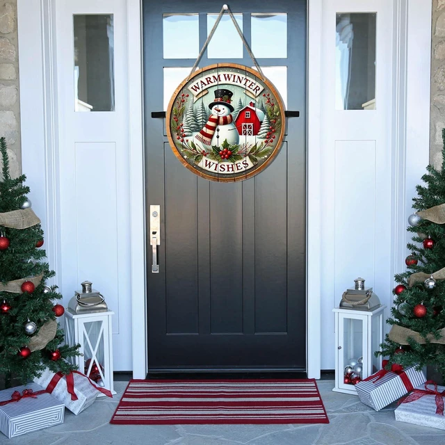 Alt view image 2 of 7 - Christmas Wreath 12Inch Winter Door Sign Snowman Snowflake Wooden Hanging Wreath Welcome Sign Home Porch Farmhouse Decor