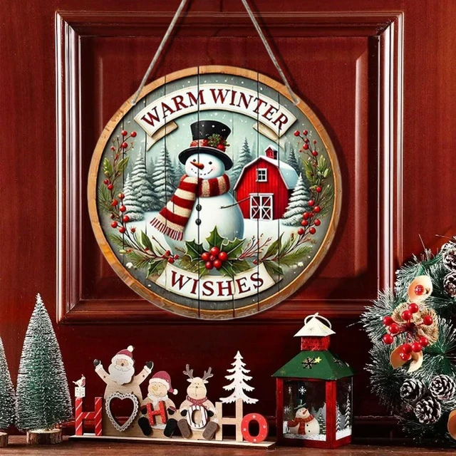 Alt view image 5 of 7 - Christmas Wreath 12Inch Winter Door Sign Snowman Snowflake Wooden Hanging Wreath Welcome Sign Home Porch Farmhouse Decor