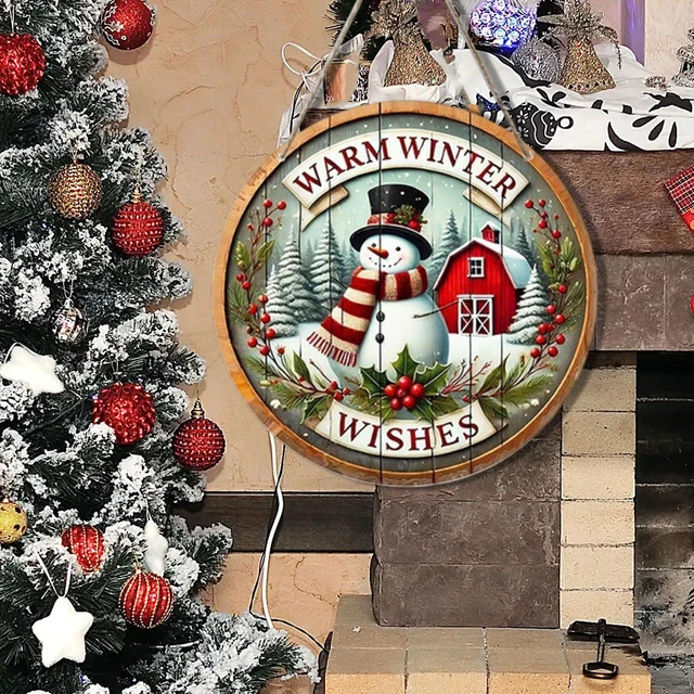 Alt view image 7 of 7 - Christmas Wreath 12Inch Winter Door Sign Snowman Snowflake Wooden Hanging Wreath Welcome Sign Home Porch Farmhouse Decor
