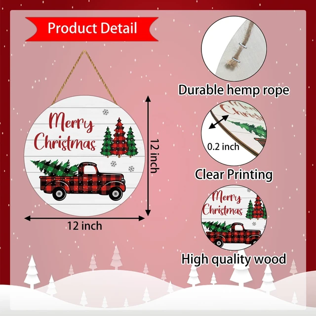 Alt view image 2 of 7 - Christmas Decorations Indoor Christmas Door Decorations Truck Wall Decor | Merry Christmas Sign Buffalo Plaid Christmas Decor Wooden Wreaths for Front Door Hanger for Porch Wall Indoor Home Decor