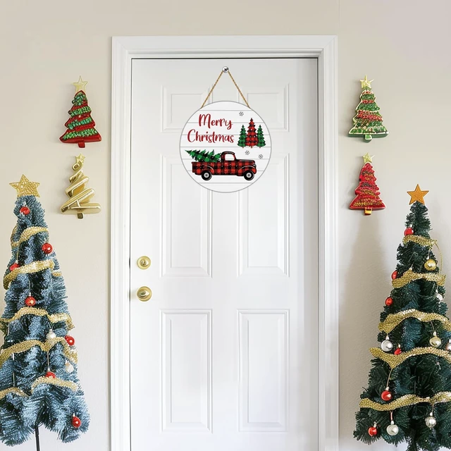 Alt view image 3 of 7 - Christmas Decorations Indoor Christmas Door Decorations Truck Wall Decor | Merry Christmas Sign Buffalo Plaid Christmas Decor Wooden Wreaths for Front Door Hanger for Porch Wall Indoor Home Decor