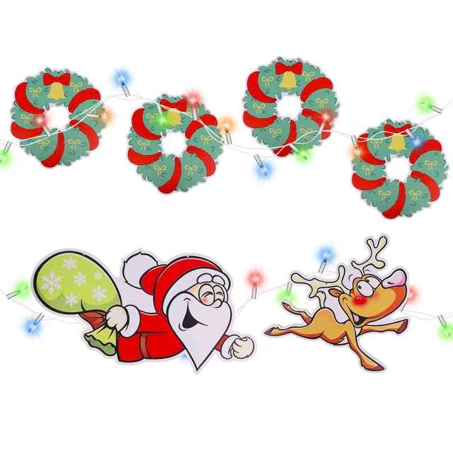 Alt view image 4 of 7 - Outdoor Christmas Fence Decorations, Set of 6 Lighted Wreath Santa Wall Decorations with LED String Lights for Indoor, Patio, Garden, Fence, Wall, Door and Fireplace Decoration(Green Style 3)