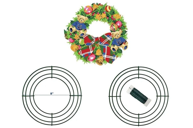 Main image of 8 Inch Christmas Green Wire Wreath Frame,2 Pack Metal Front Door Wreath Round Form Iron Ring for Christmas, New Year Decors, Crafts, DIY, Holidays, Events