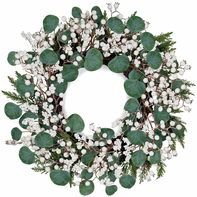 Main image of Artificial Winter Wreath 22inch Christmas Wreaths for Front Door White Berry Wreath with Eucalyptus Leaves Pine Needles White Berries for Xmas Wall Farmhouse Window Winter Holidays