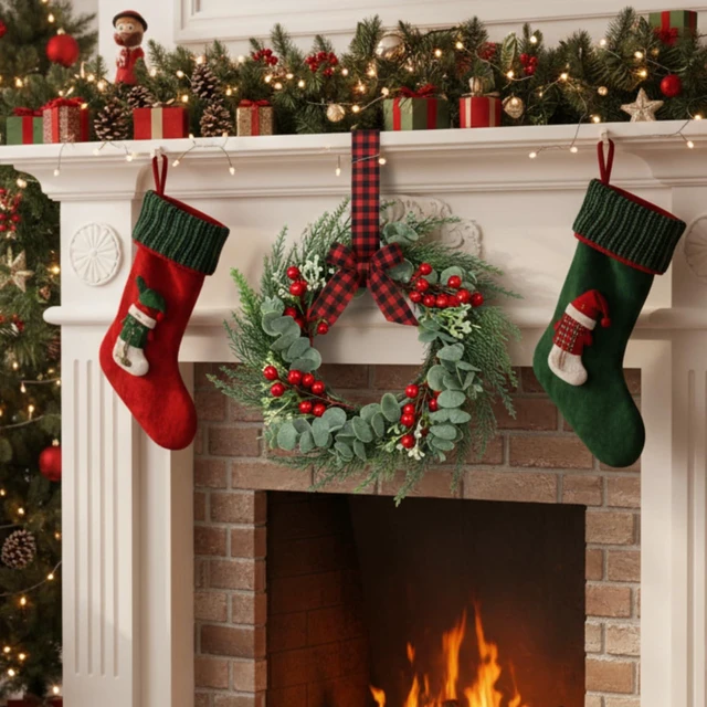 Alt view image 5 of 7 - 4 Pcs 8" Mini Christmas Wreaths for Kitchen Cabinet | 8 Inch Small Wreath, Candle Ring Design, Red Ribbon Simple Style, ideal for Windows, Weddings Table Centerpieces