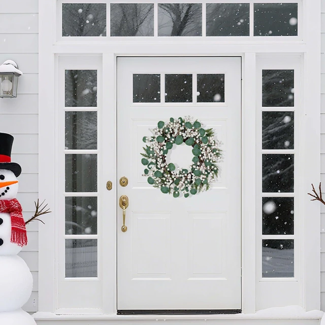 Alt view image 3 of 7 - Artificial Winter Wreath 22inch Christmas Wreaths for Front Door White Berry Wreath with Eucalyptus Leaves Pine Needles White Berries for Xmas Wall Farmhouse Window Winter Holidays