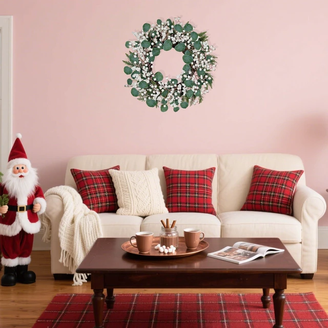 Alt view image 7 of 7 - Artificial Winter Wreath 22inch Christmas Wreaths for Front Door White Berry Wreath with Eucalyptus Leaves Pine Needles White Berries for Xmas Wall Farmhouse Window Winter Holidays