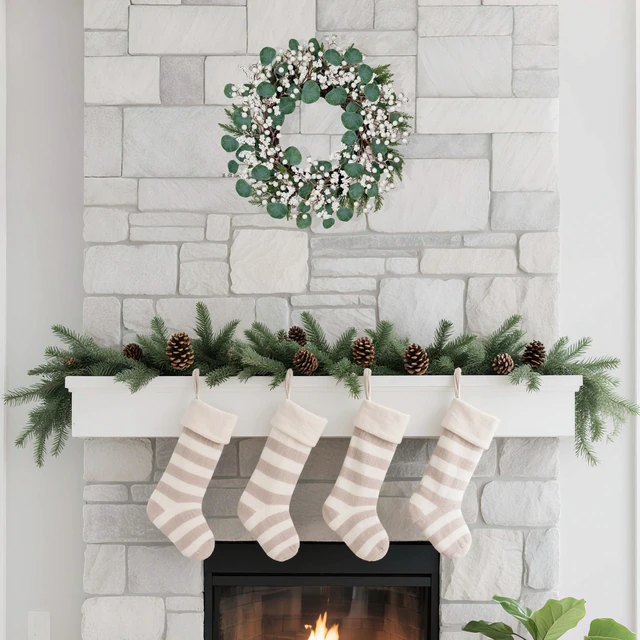 Alt view image 6 of 7 - Artificial Winter Wreath 22inch Christmas Wreaths for Front Door White Berry Wreath with Eucalyptus Leaves Pine Needles White Berries for Xmas Wall Farmhouse Window Winter Holidays