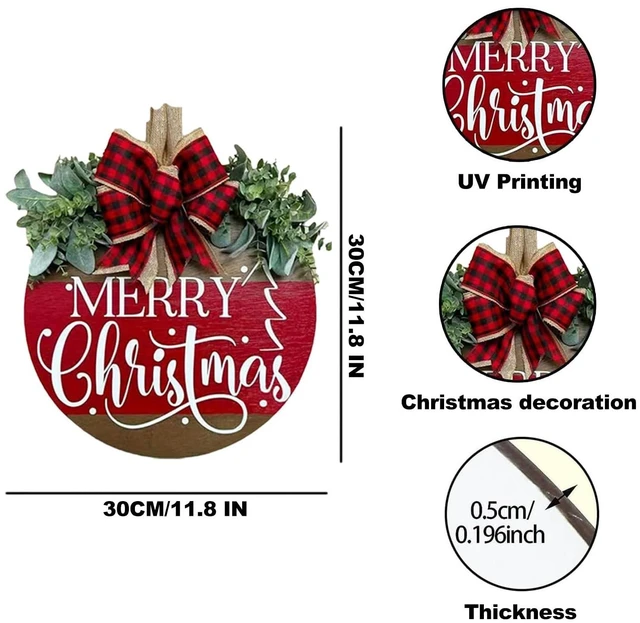Alt view image 7 of 7 - Merry Christmas Door Hanger Sign for Front, Chrismas Welcome Wooden Wreaths Sign with Bow for Winter Farmhouse Garden Porch Decorations (Merry Christmas Wreath)