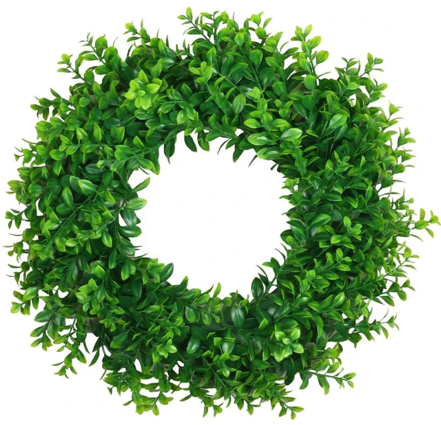 Main image of 17" Front Door Boxwood Wreaths, Spring Summer Green Wreath | 1Pc 17inch Boxwood, Greenery, Small, for Home Wedding Wall Window Decoration