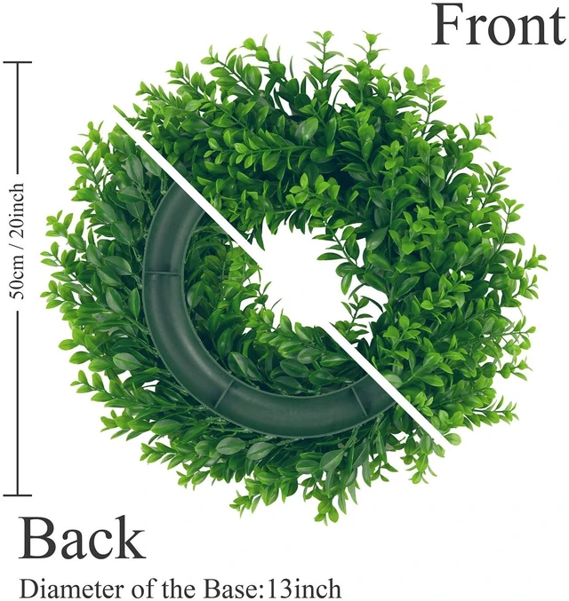 Alt view image 2 of 7 - 17" Front Door Boxwood Wreaths, Spring Summer Green Wreath | 1Pc 17inch Boxwood, Greenery, Small, for Home Wedding Wall Window Decoration