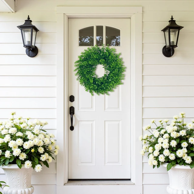 Alt view image 5 of 7 - 17" Front Door Boxwood Wreaths, Spring Summer Green Wreath | 1Pc 17inch Boxwood, Greenery, Small, for Home Wedding Wall Window Decoration