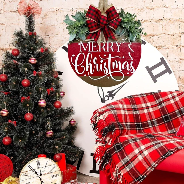 Alt view image 6 of 7 - Merry Christmas Wreath Hanging Sign for Front Door, Wooden Welcome Wreaths Sign with Bow for Holiday Rustic Farmhouse Outdoor Wall Window Decor (Merry Christmas)