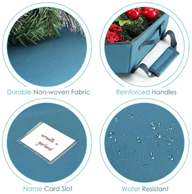 Alt view image 5 of 7 - Wreath Storage Container - Hard Shell Christmas Wreath Storage Bag with Interior Pockets, Dual Zipper and Handles - 24" Premium Wreath Storage Organizer Box by Hearth & Harbor