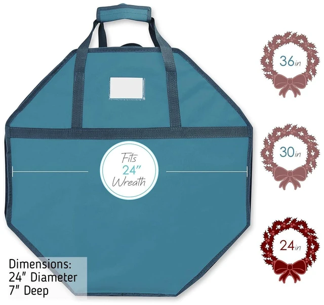 Alt view image 6 of 7 - Wreath Storage Container - Hard Shell Christmas Wreath Storage Bag with Interior Pockets, Dual Zipper and Handles - 24" Premium Wreath Storage Organizer Box by Hearth & Harbor