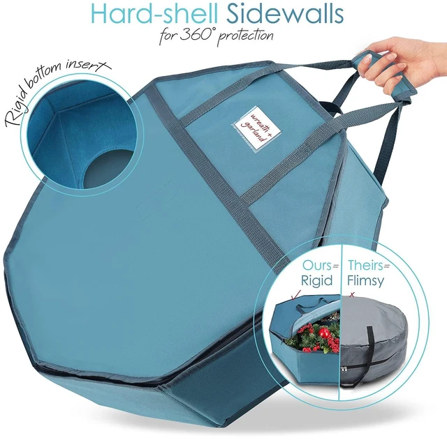 Alt view image 3 of 7 - Wreath Storage Container - Hard Shell Christmas Wreath Storage Bag with Interior Pockets, Dual Zipper and Handles - 24" Premium Wreath Storage Organizer Box by Hearth & Harbor