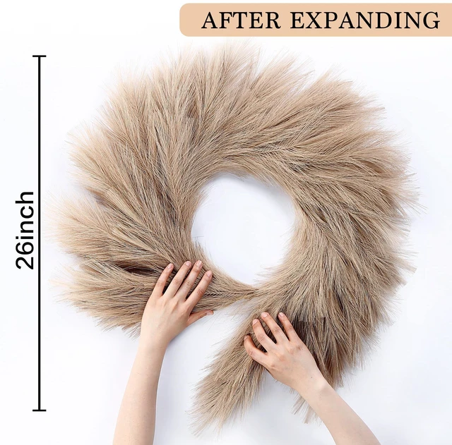 Alt view image 2 of 7 - Pampas Grass Wreath 26 Faux Pampas Wreath for All Seasons Artificial Pampas Wreath Christmas Decor Boho Wall Decor for Front Door Farmhouse Fall Autumn Xmas Spring Wreath Decoration (Brown)