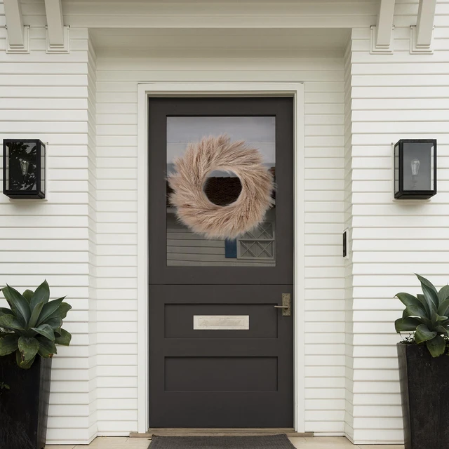 Alt view image 4 of 7 - Pampas Grass Wreath 26 Faux Pampas Wreath for All Seasons Artificial Pampas Wreath Christmas Decor Boho Wall Decor for Front Door Farmhouse Fall Autumn Xmas Spring Wreath Decoration (Brown)